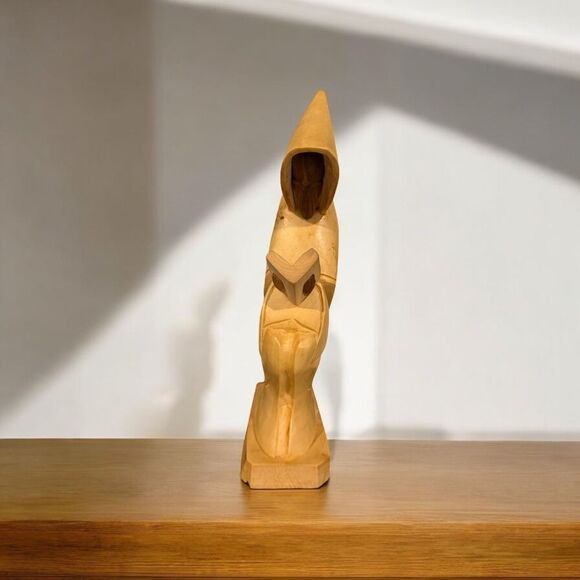 Handcarved Wooden Monk Statue - Natural Wood Finish - Picture 5 of 8